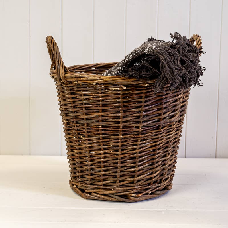 Round Log Basket With Ears