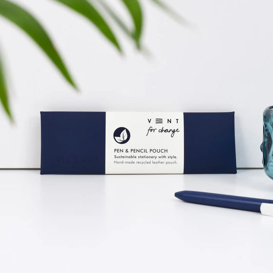 Pen / Pencil Pouch Recycled Leather - Reclaim - Navy Blue