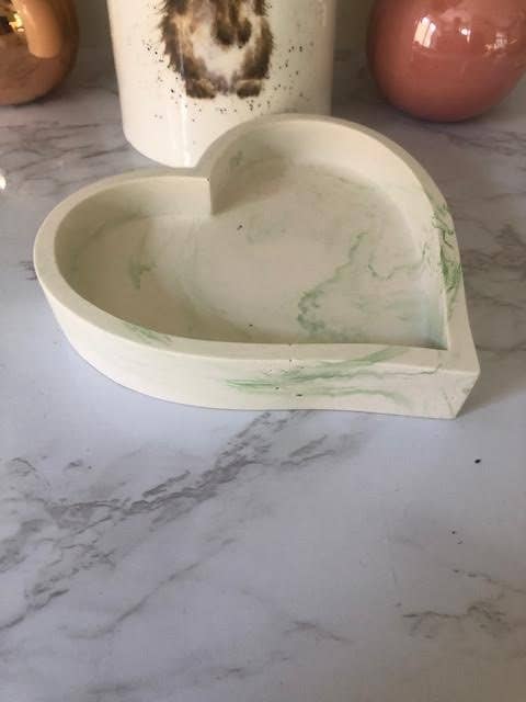 Handmade Jesmonite Heart Dish - Green Marble