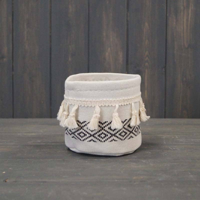 White And Black Cotton Planter With Tassels