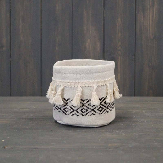 White And Black Cotton Planter With Tassels